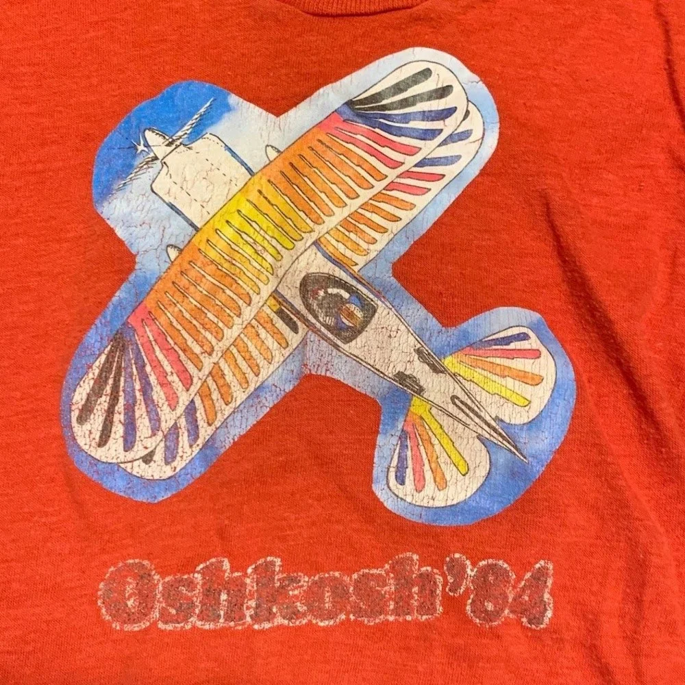 Vintage Oshkosh Bgosh Kids T-Shirt Red Biplane EAA Air Show Single Stitch